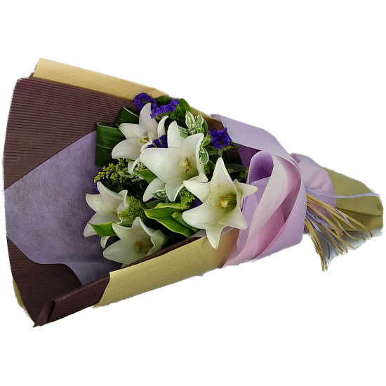 Five Steamed White Color Lily Bouquet